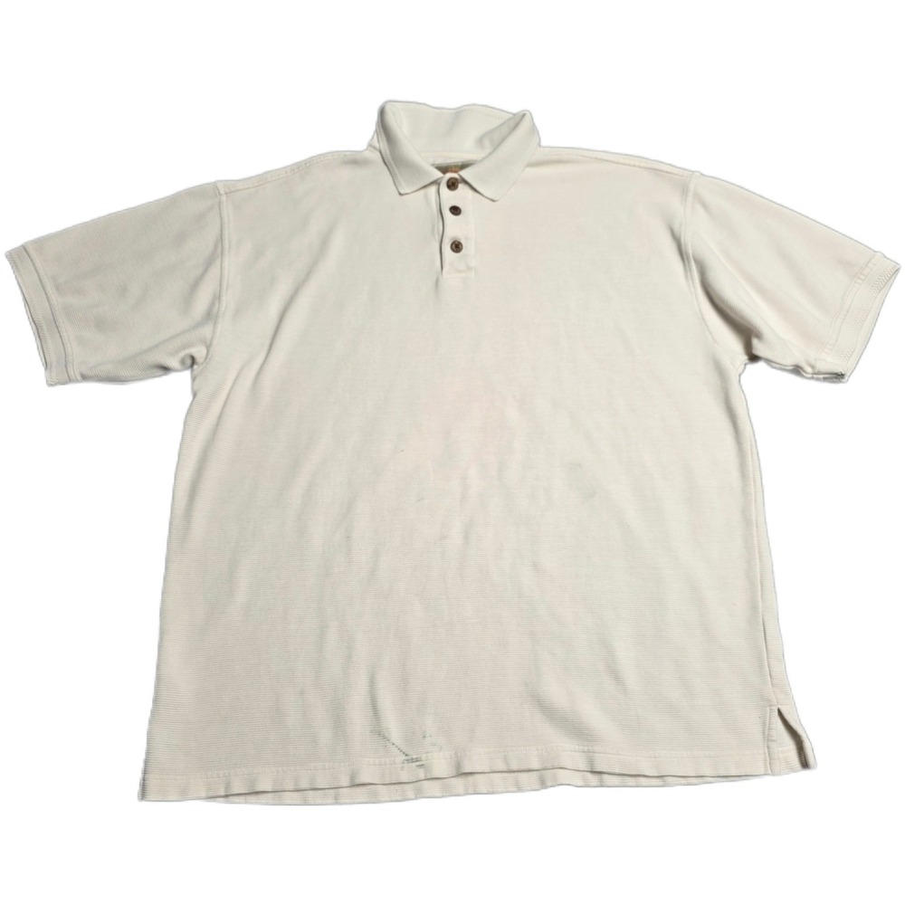 Original Island Sport Silk Ribbed Polo Shirt Men's Size L‎ Cream Short Sleeve